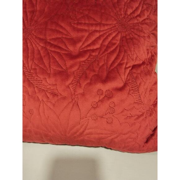 Holiday Embroidered Poinsettia Red Throw Pillow Christmas Decor - Picture 3 of 7